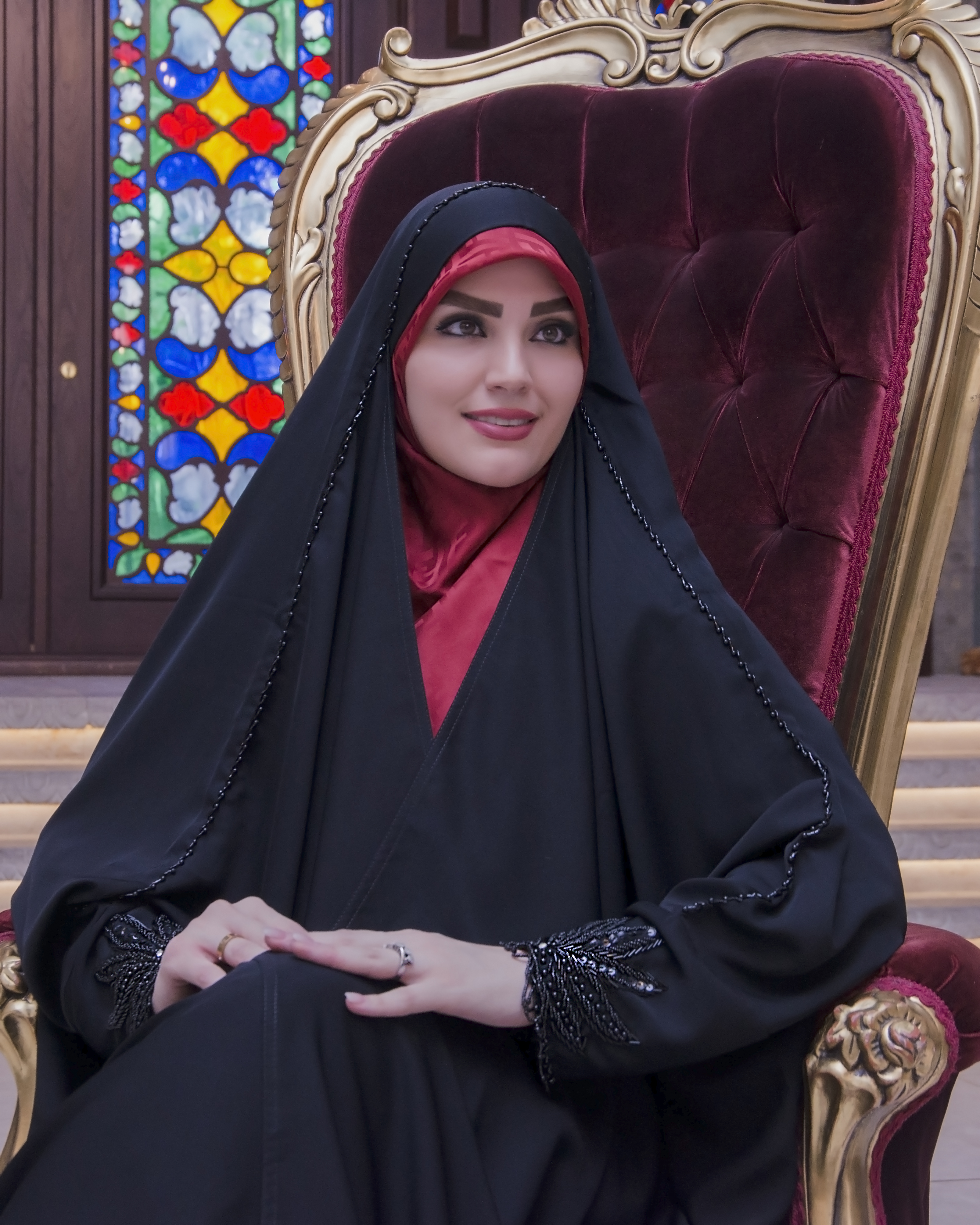 چادر صدفی جواهردوزی مدل گل تک